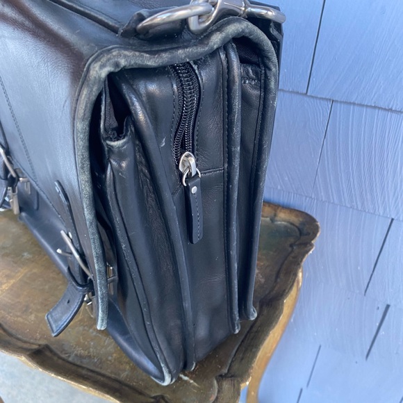 Vintage Coach Heavy Black Tanned Leather Soft Briefcase Distressed Patina - Picture 10 of 10